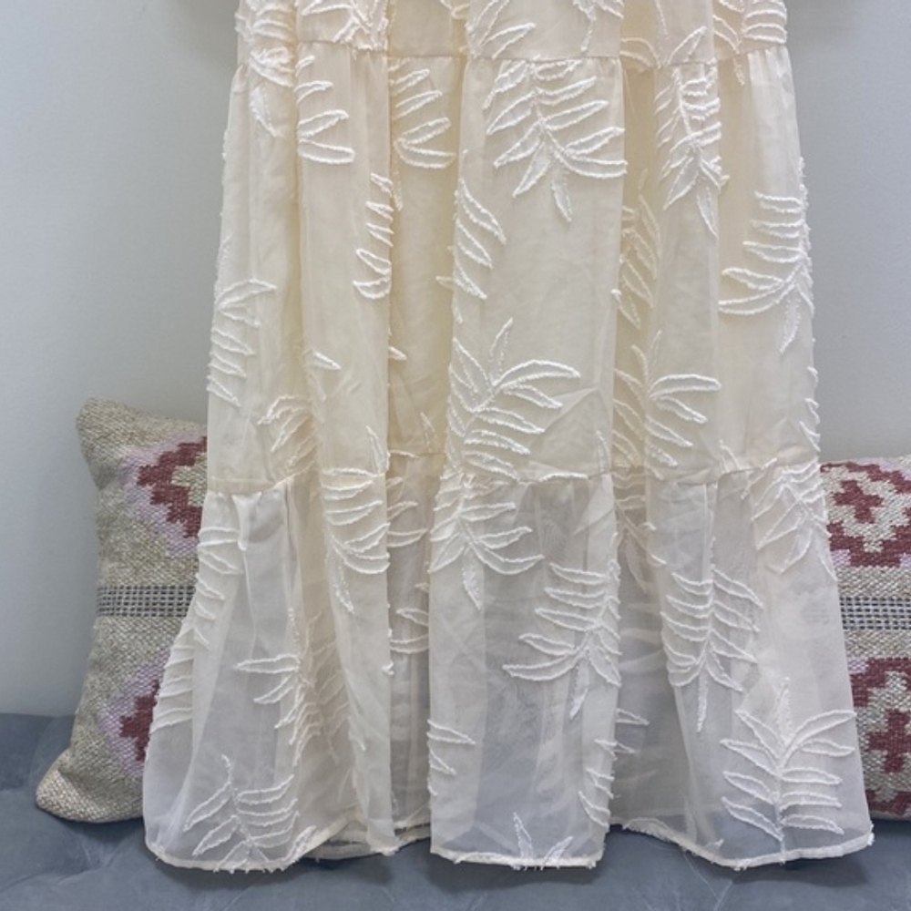 Cream Smocked V-Neck Midi Dress - Picture 3 of 7